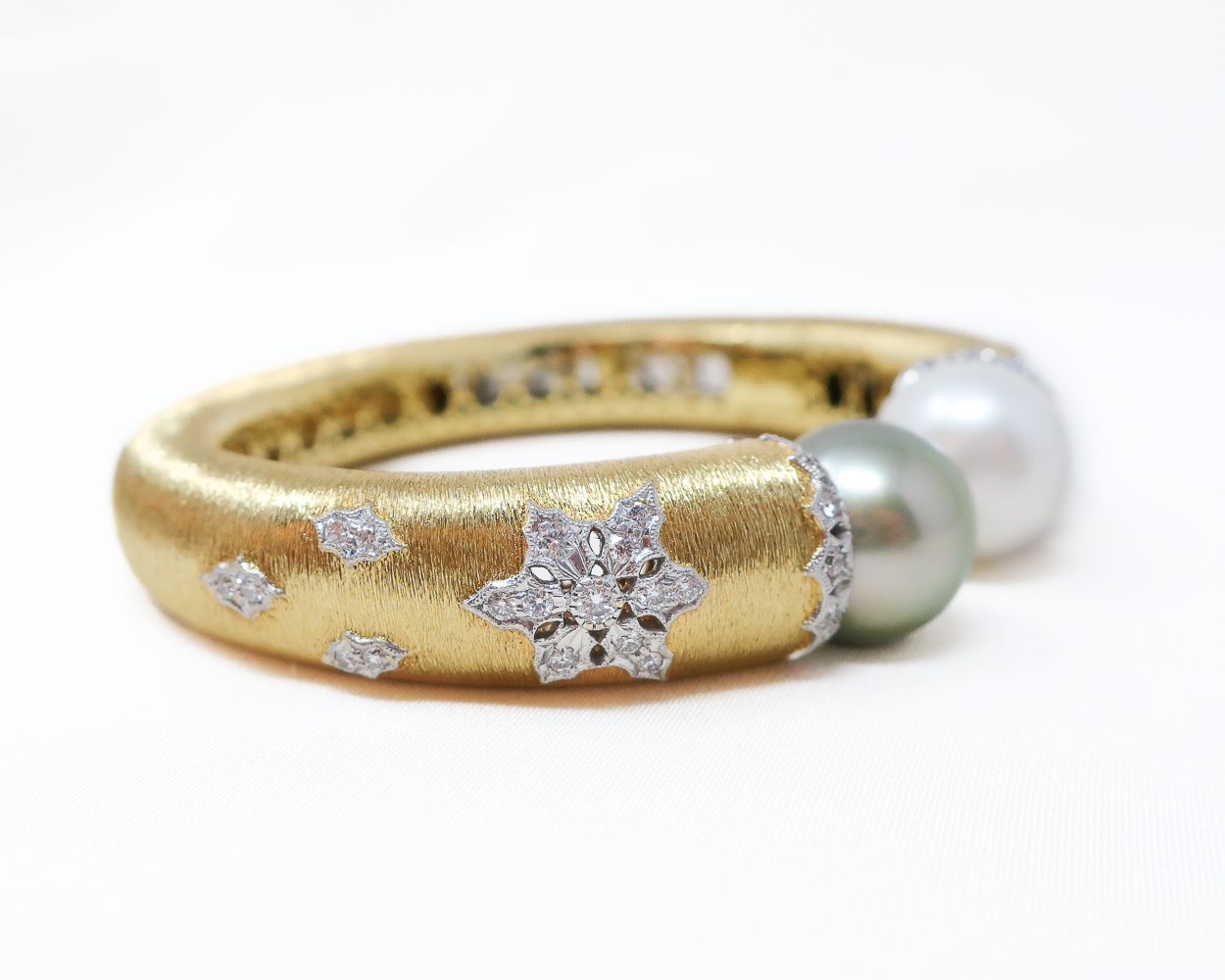 Vintage Bangle with Diamonds & Pearls