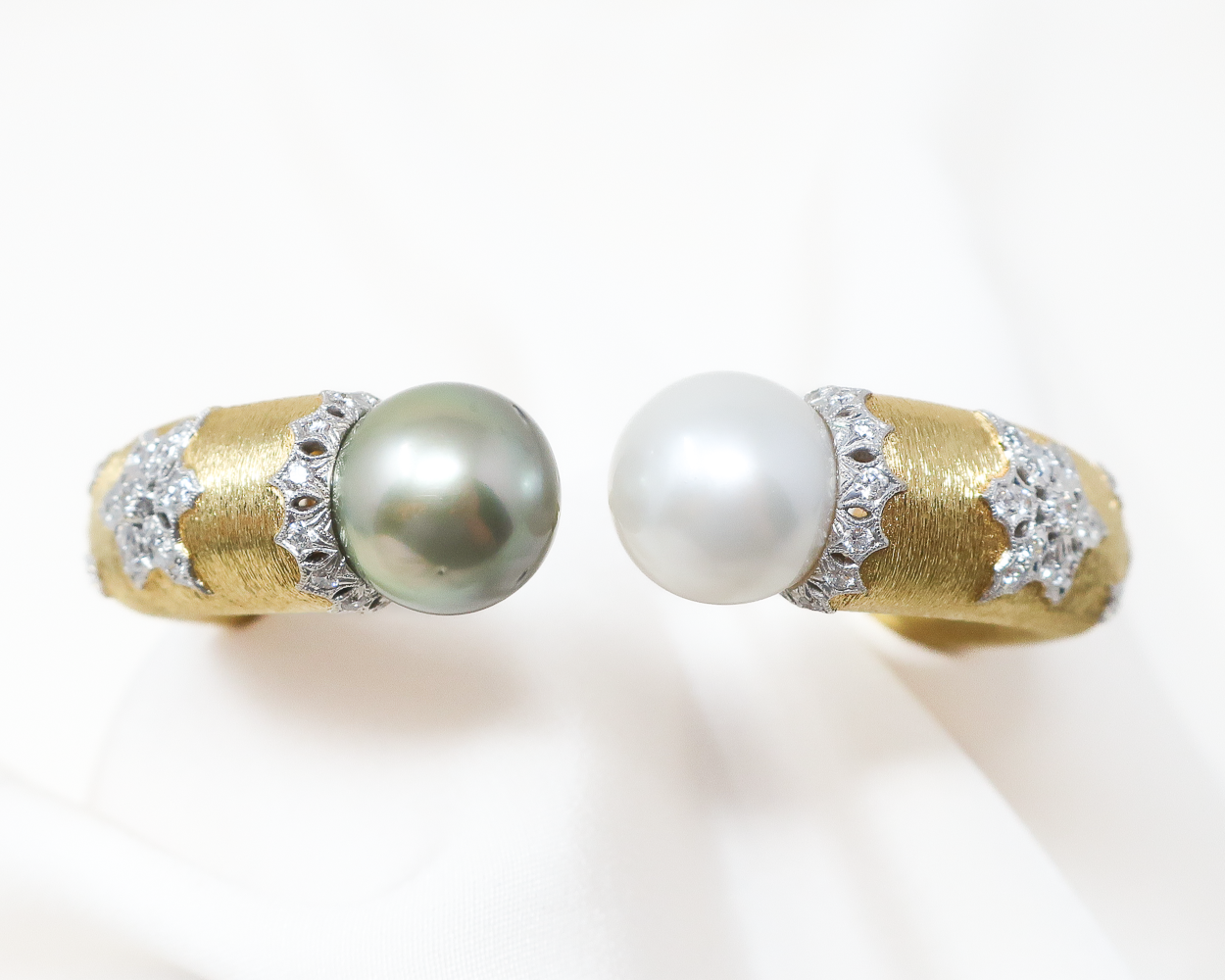 Vintage Bangle with Diamonds & Pearls