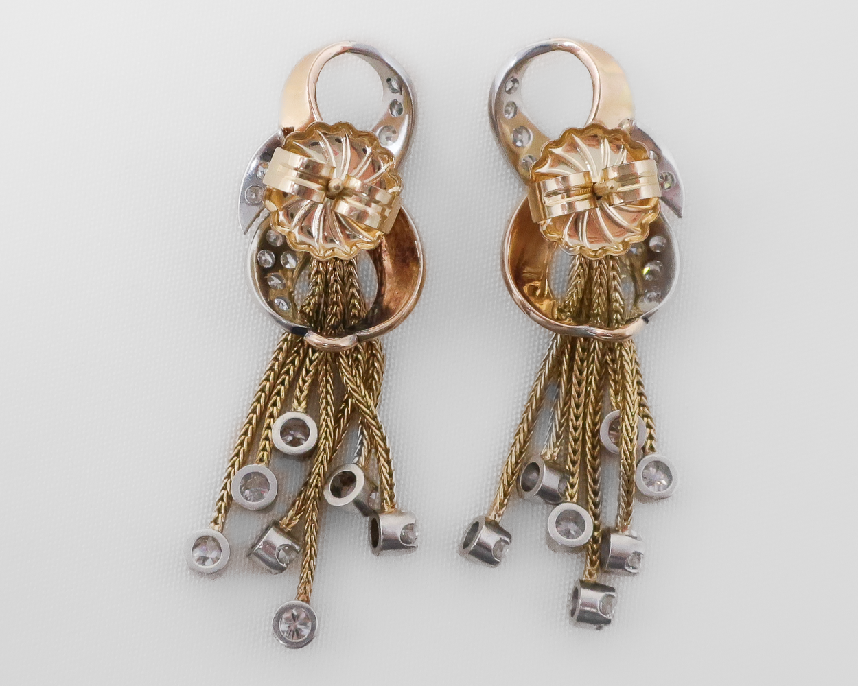 Midcentury Diamond Earrings with Gold Tassels