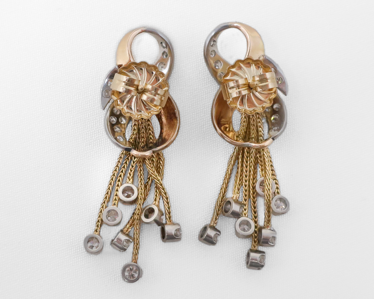 Midcentury Diamond Earrings with Gold Tassels