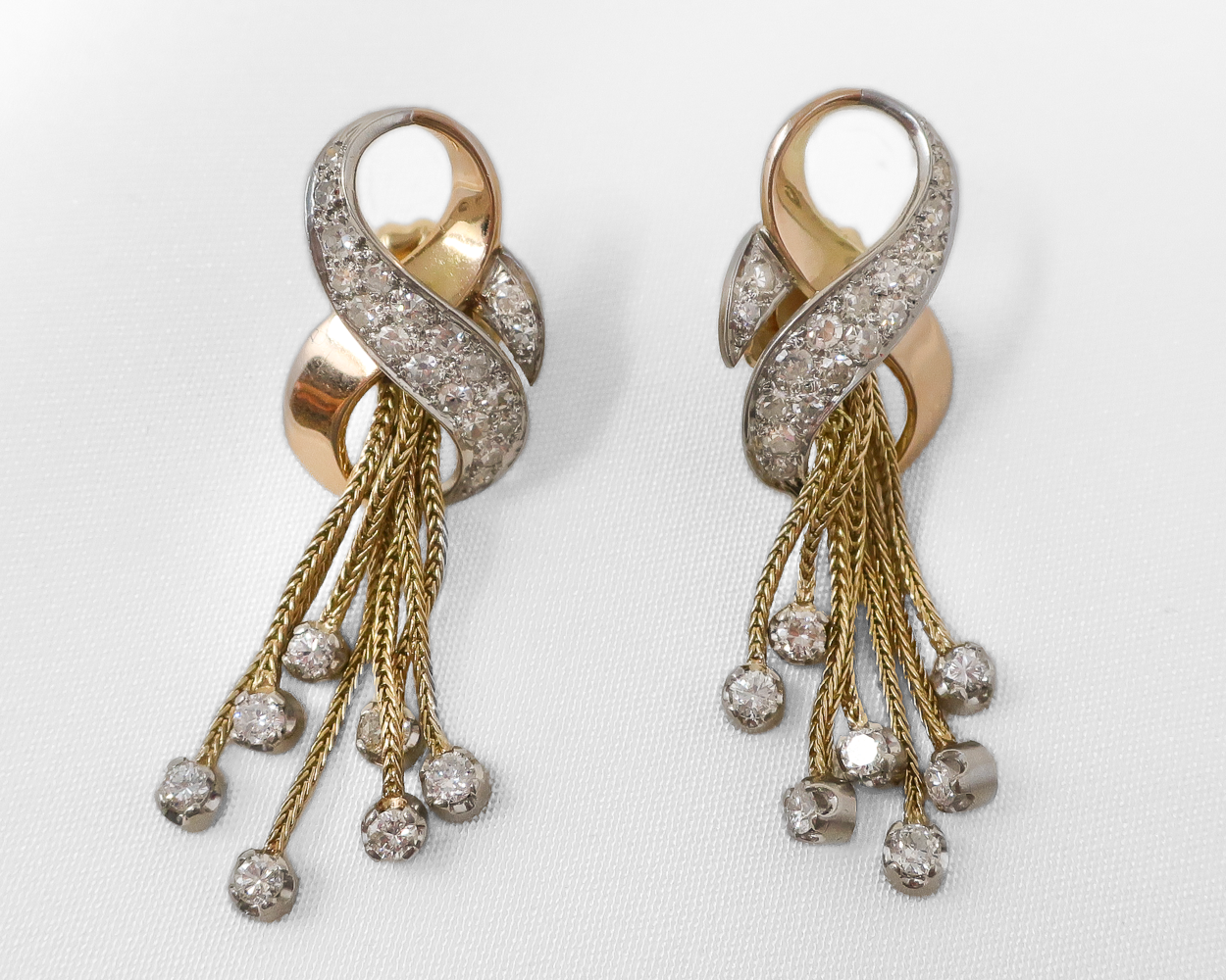 Midcentury Diamond Earrings with Gold Tassels