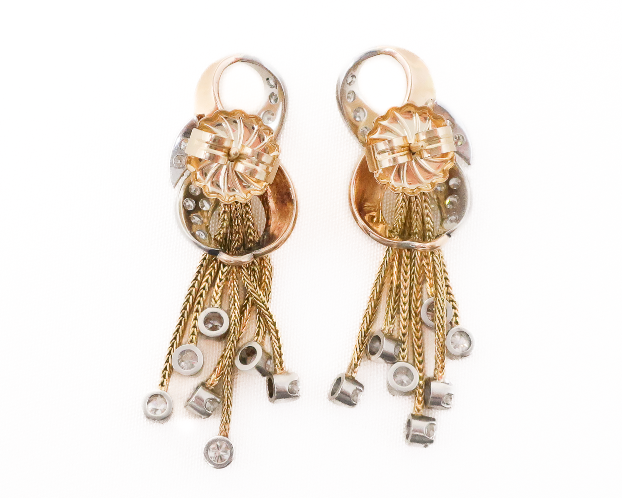 Midcentury Diamond Earrings with Gold Tassels