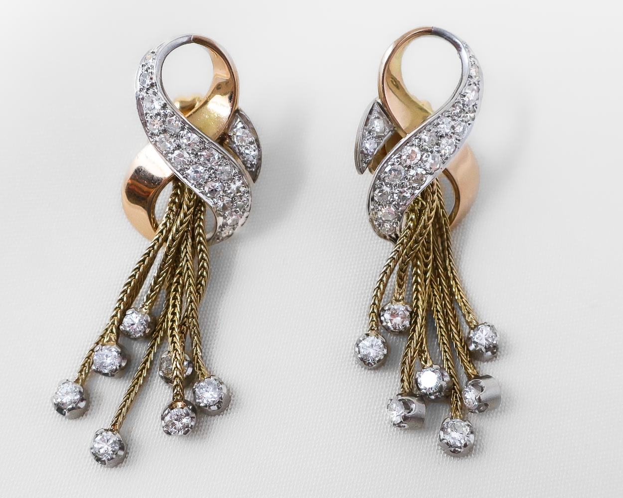 Midcentury Diamond Earrings with Gold Tassels