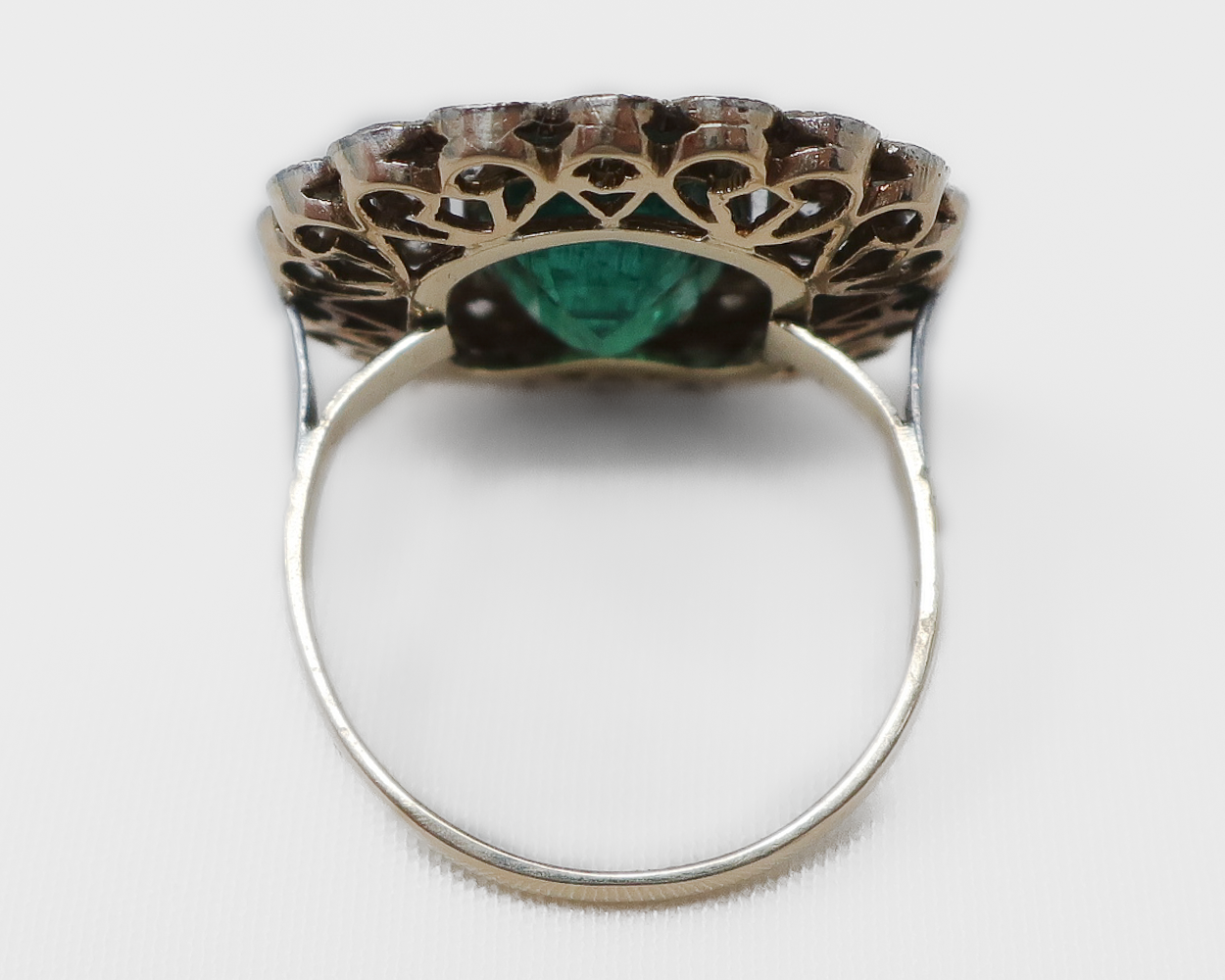 Midcentury 2.68-Carat Emerald Diamond Halo Ring