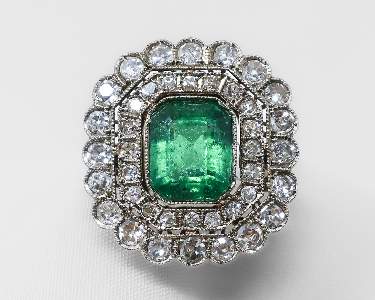 Midcentury 2.68-Carat Emerald Diamond Halo Ring