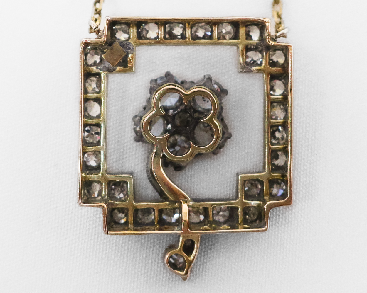 Victorian Square Diamond Floral Pendant