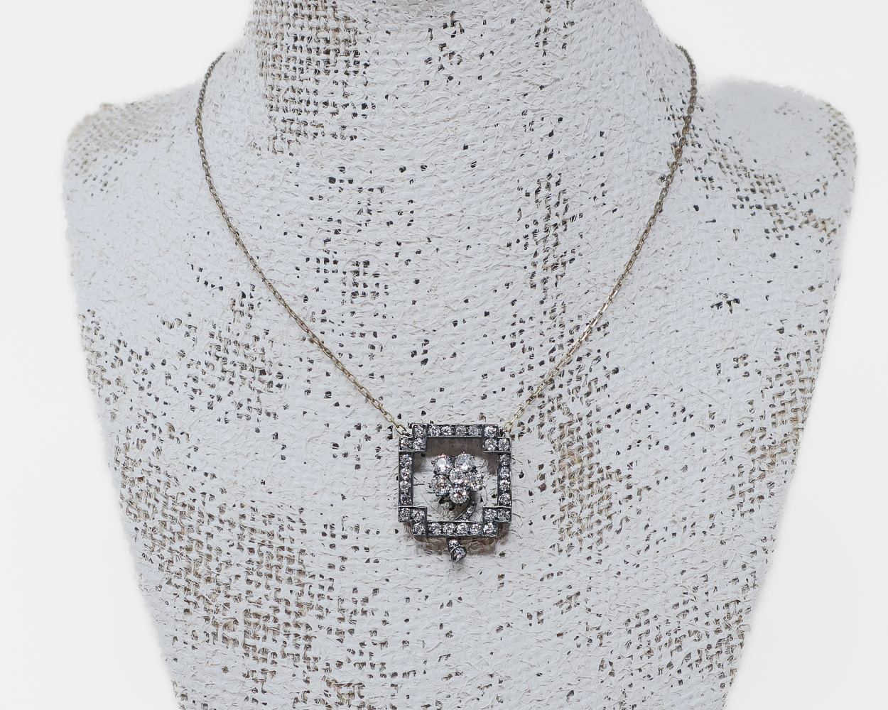 Victorian Square Diamond Floral Pendant