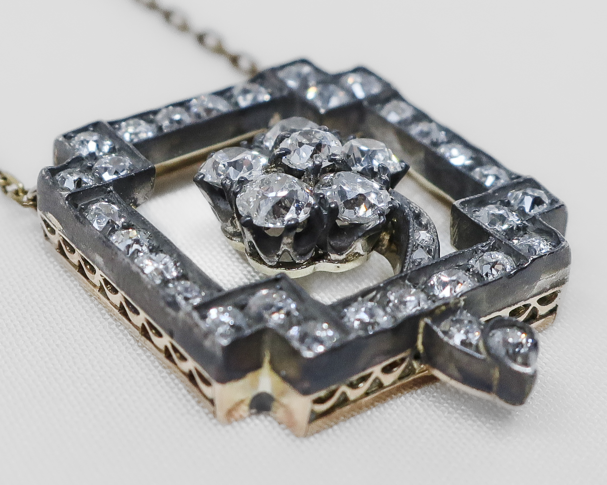 Victorian Square Diamond Floral Pendant