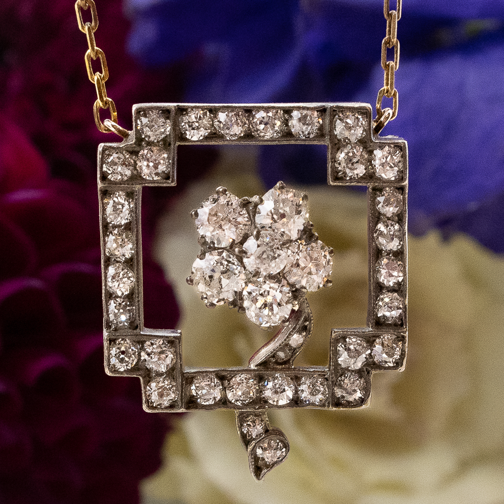 Victorian Square Diamond Floral Pendant