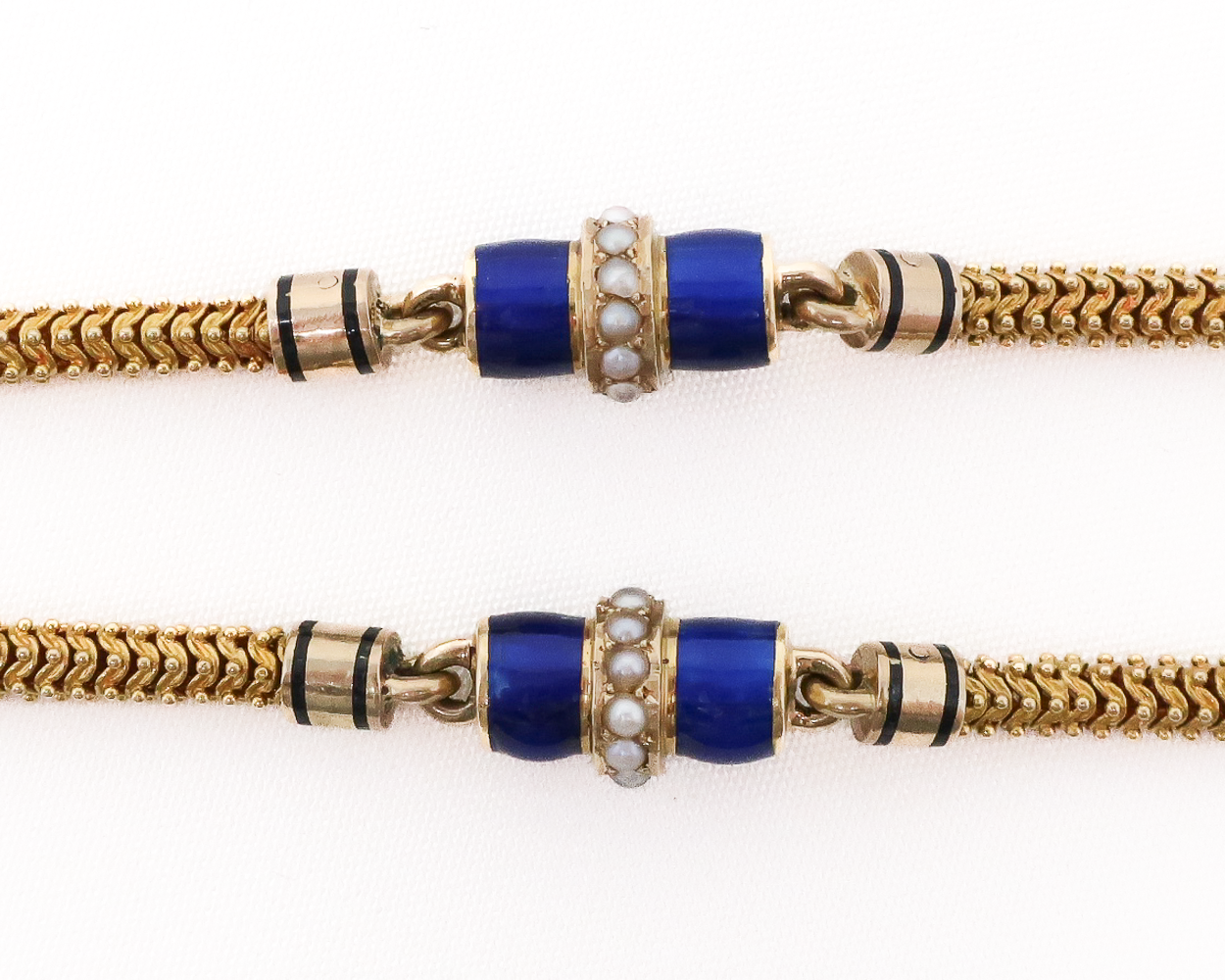 Victorian Gold Watch Chain with Blue Enamel