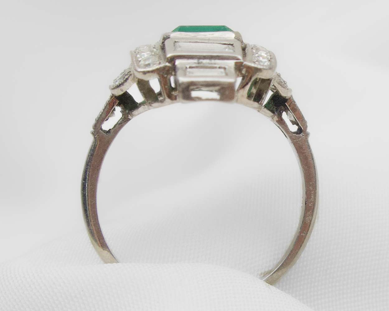 Art Deco North-South Diamond & Emerald Ring