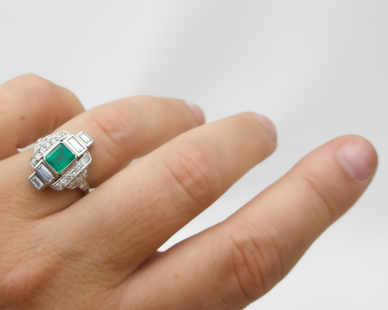 Art Deco North-South Diamond & Emerald Ring