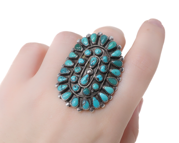 Midcentury Zuni Turquoise Petit Point Ring
