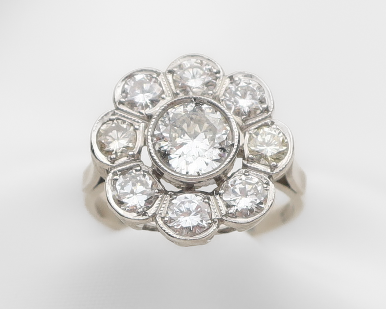 Midcentury Diamond Halo Ring