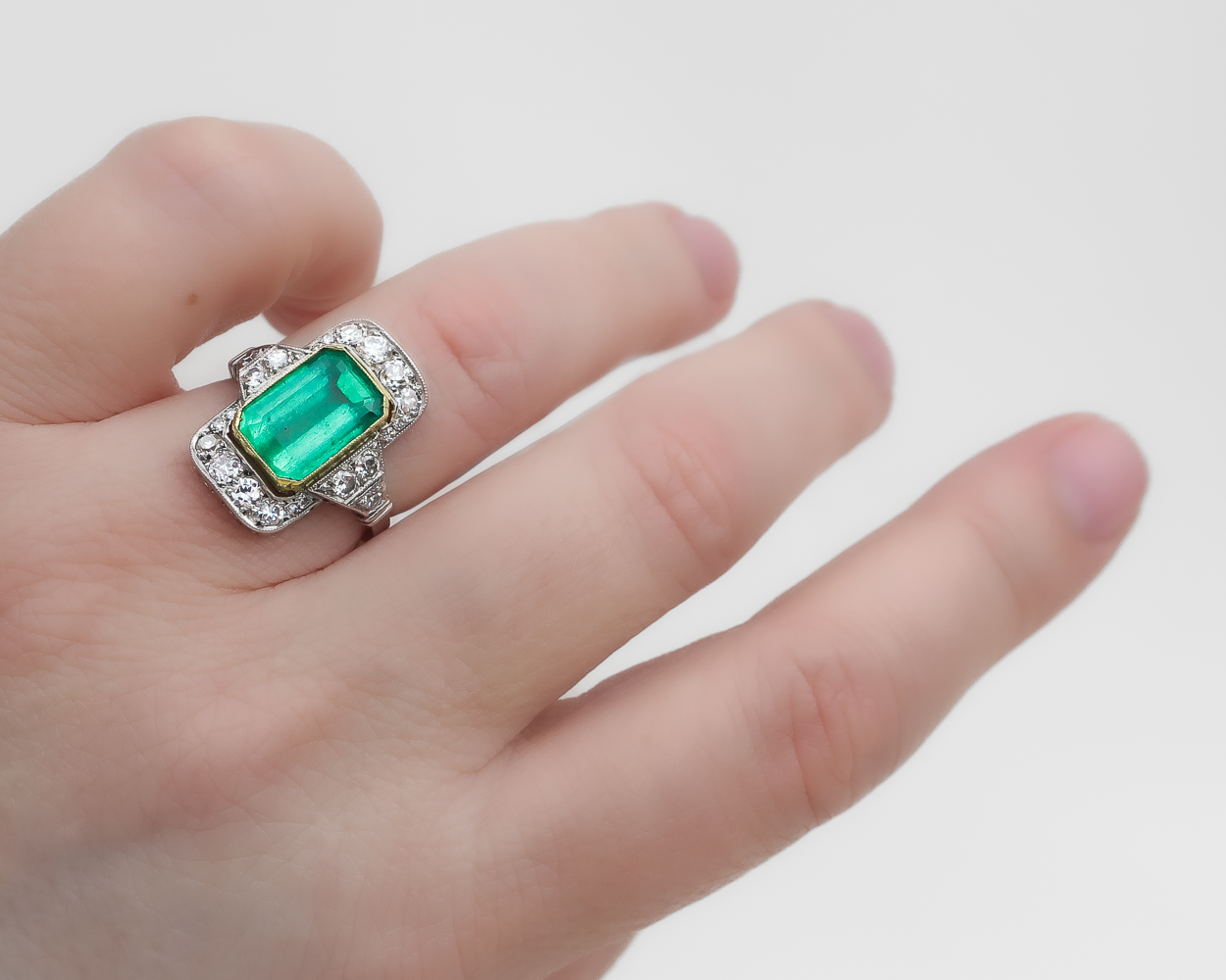 Art Deco Emerald Halo Ring