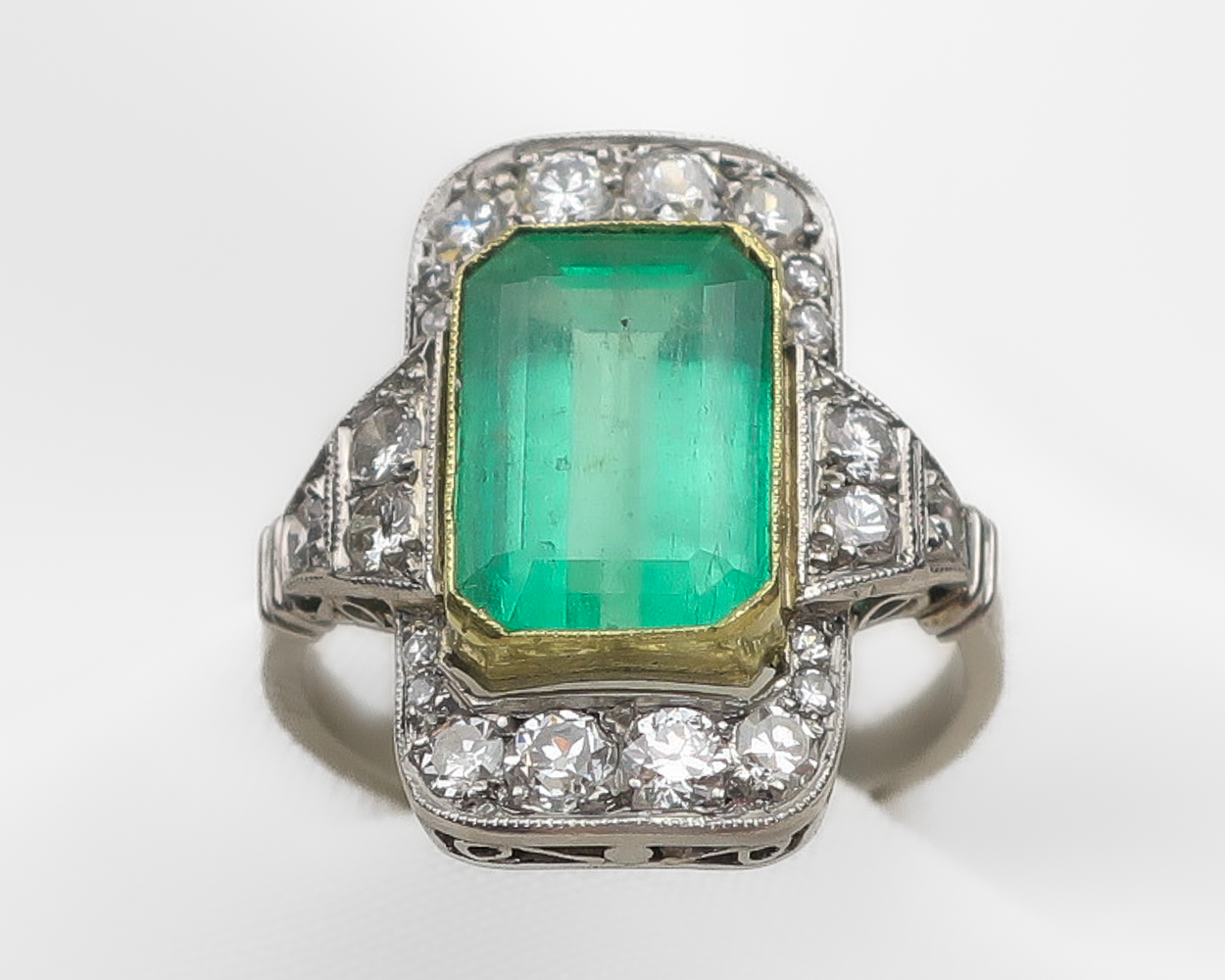 Art Deco Emerald Halo Ring