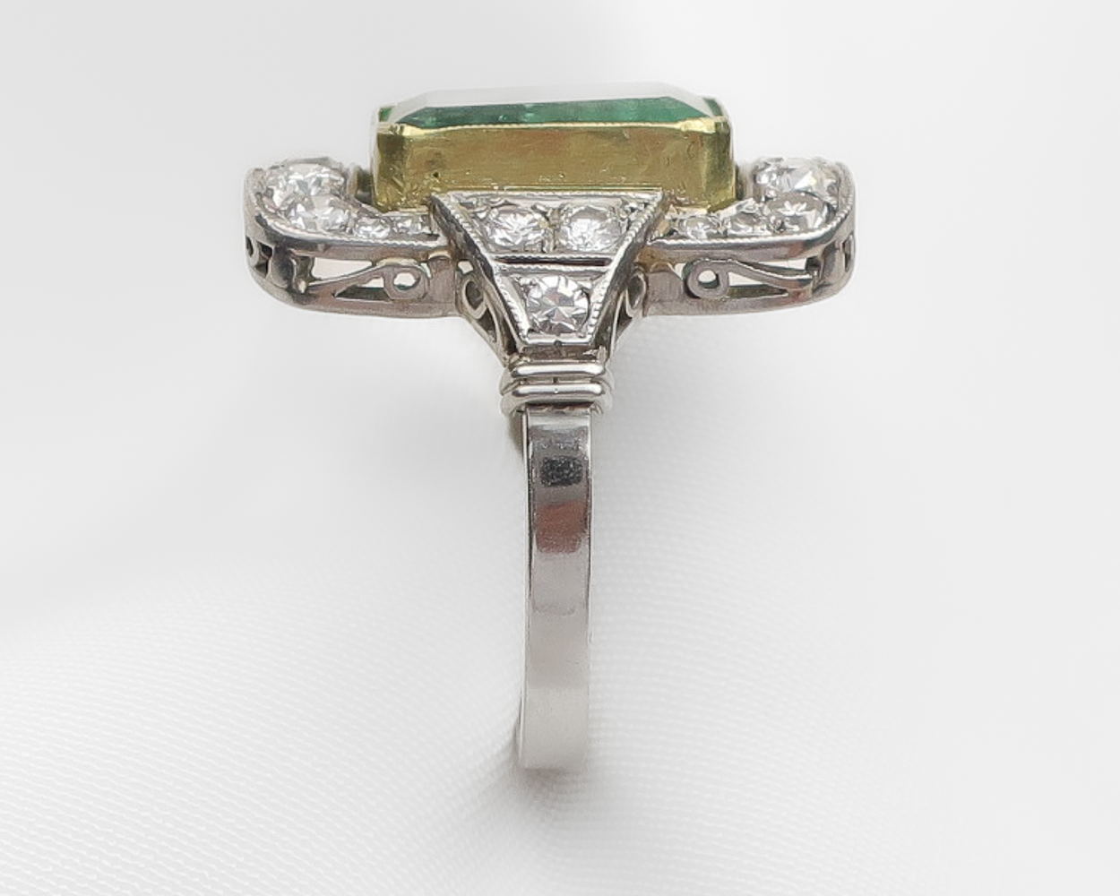 Art Deco Emerald Halo Ring