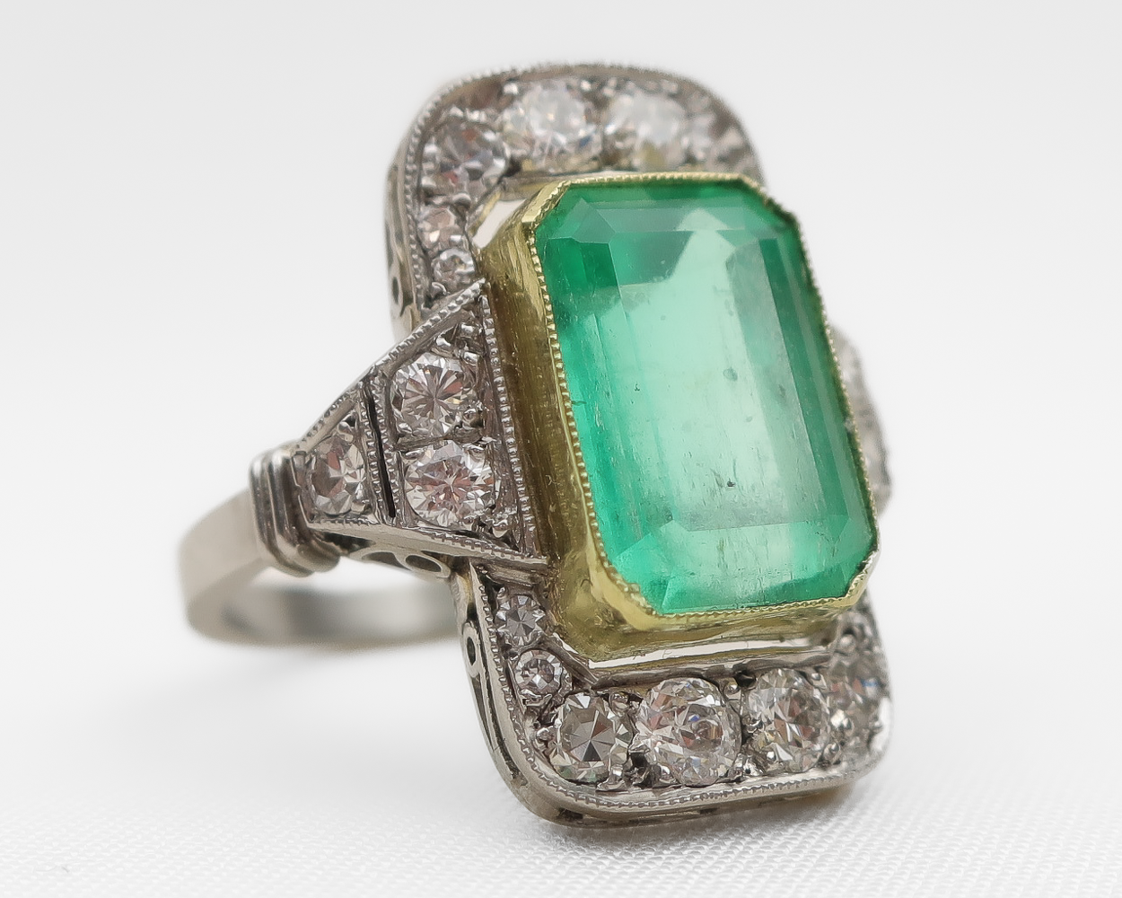 Art Deco Emerald Halo Ring