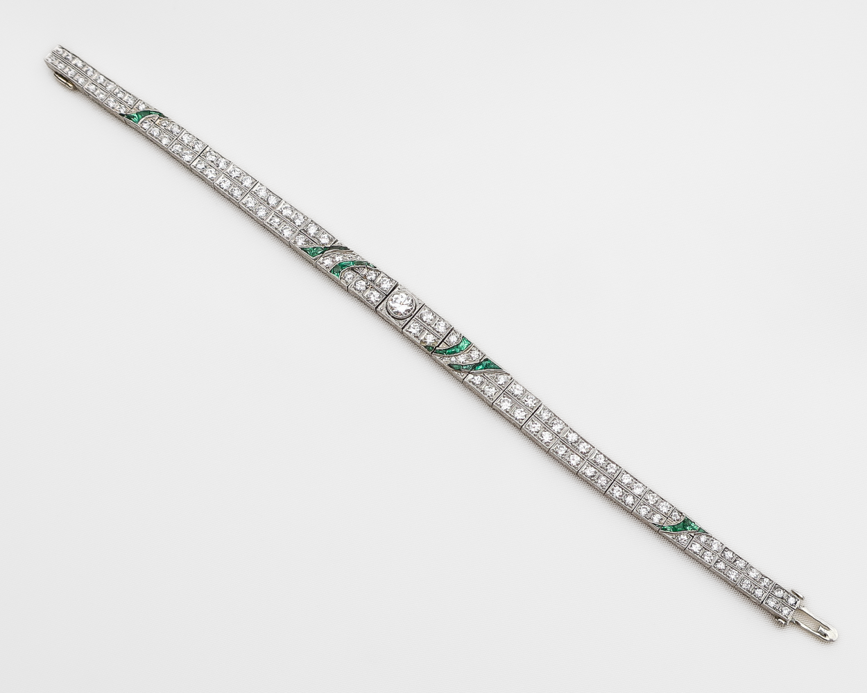 Art Deco Diamond and Emerald Line Bracelet