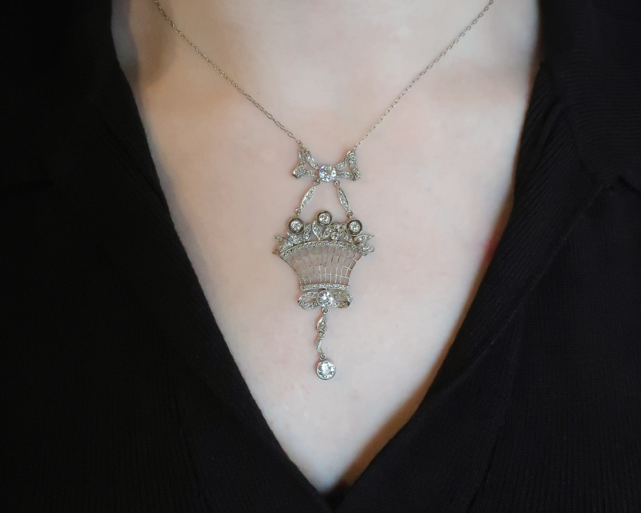 Edwardian Flower Basket Diamond Necklace
