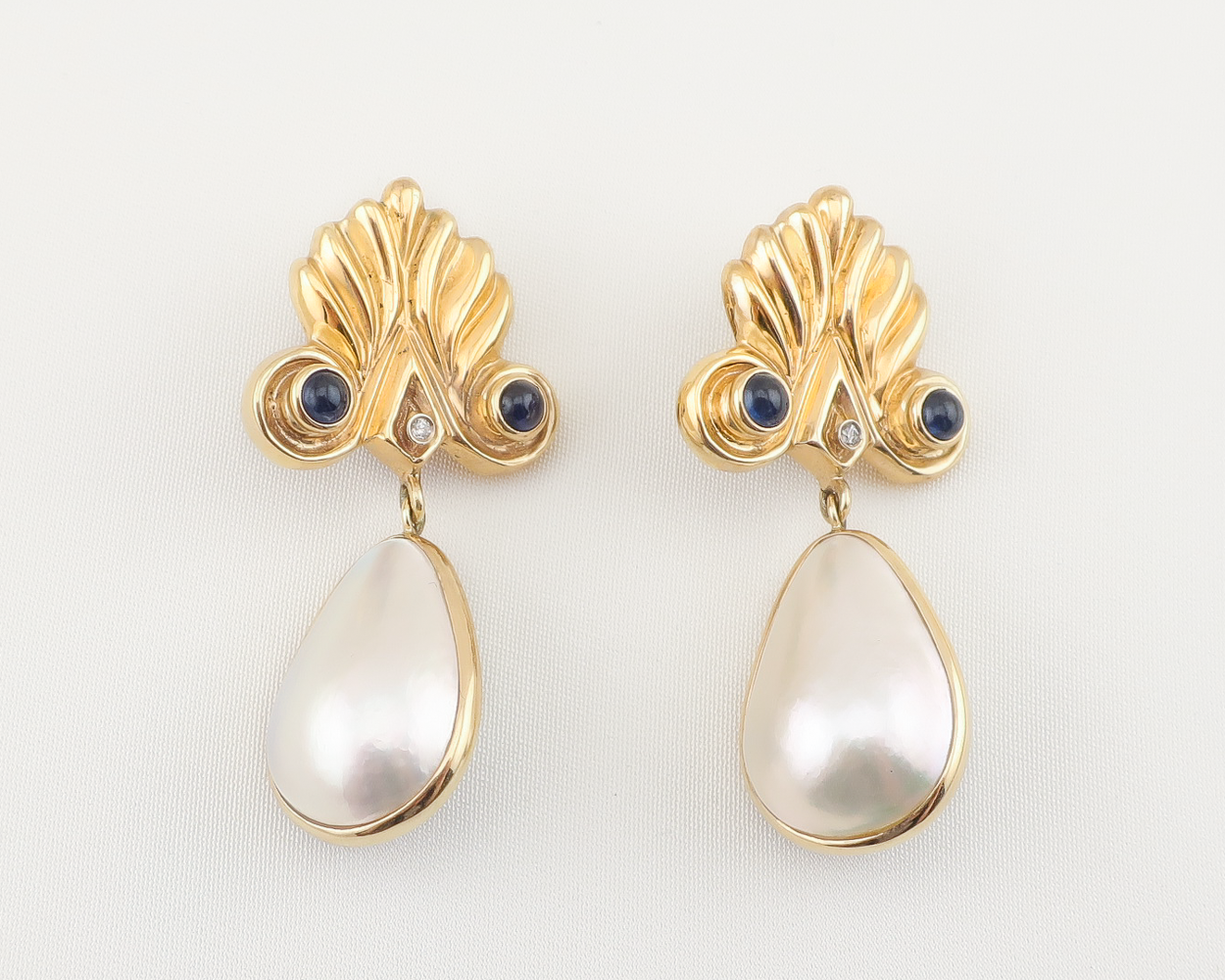 1970s Mabe Pearl Earrings with Sapphires