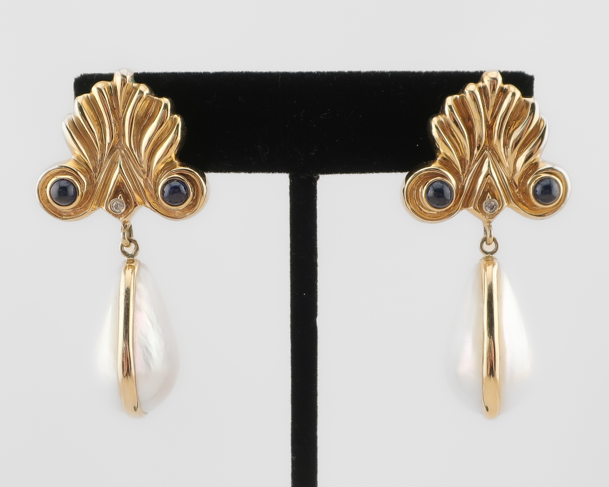 1970s Mabe Pearl Earrings with Sapphires