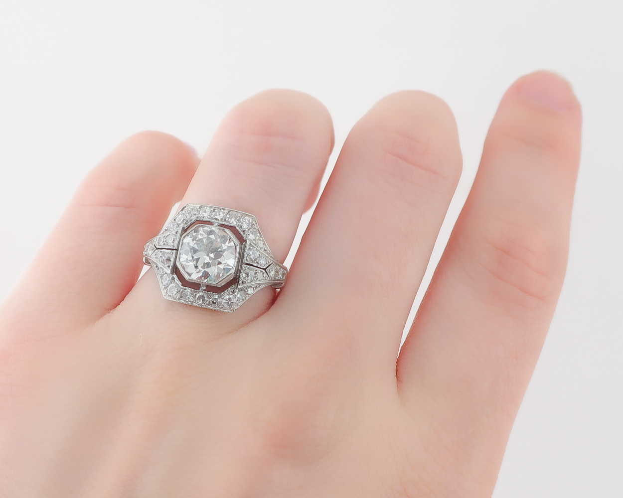 Midcentury Square Diamond Halo Ring