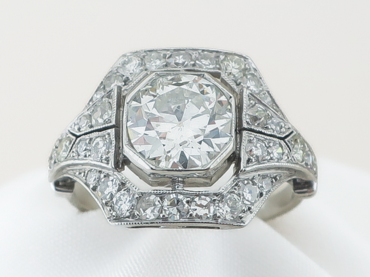 Midcentury Square Diamond Halo Ring