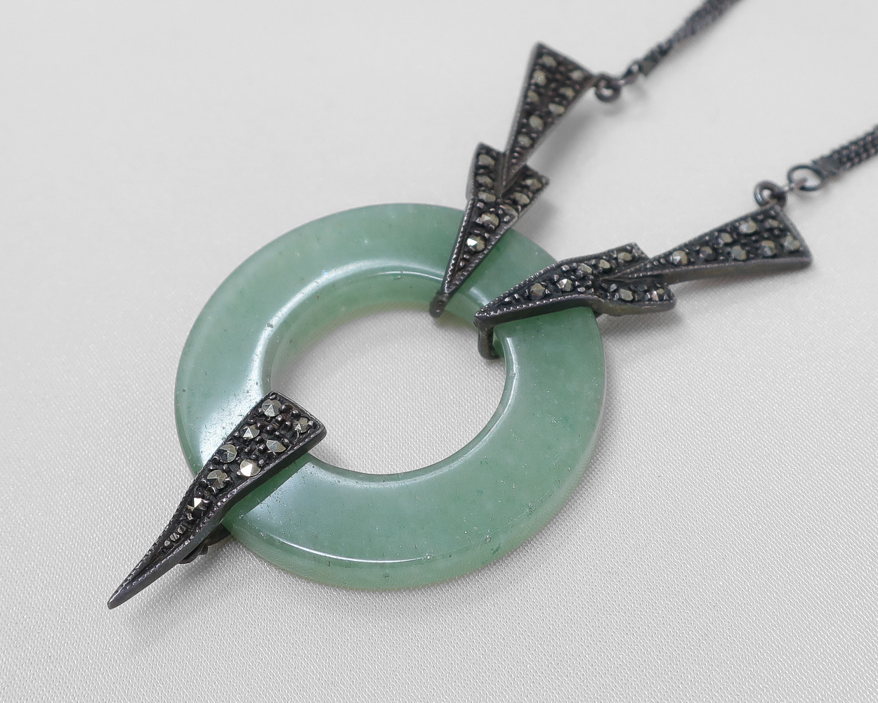 Art Deco Aventurine & Marcasite Necklace