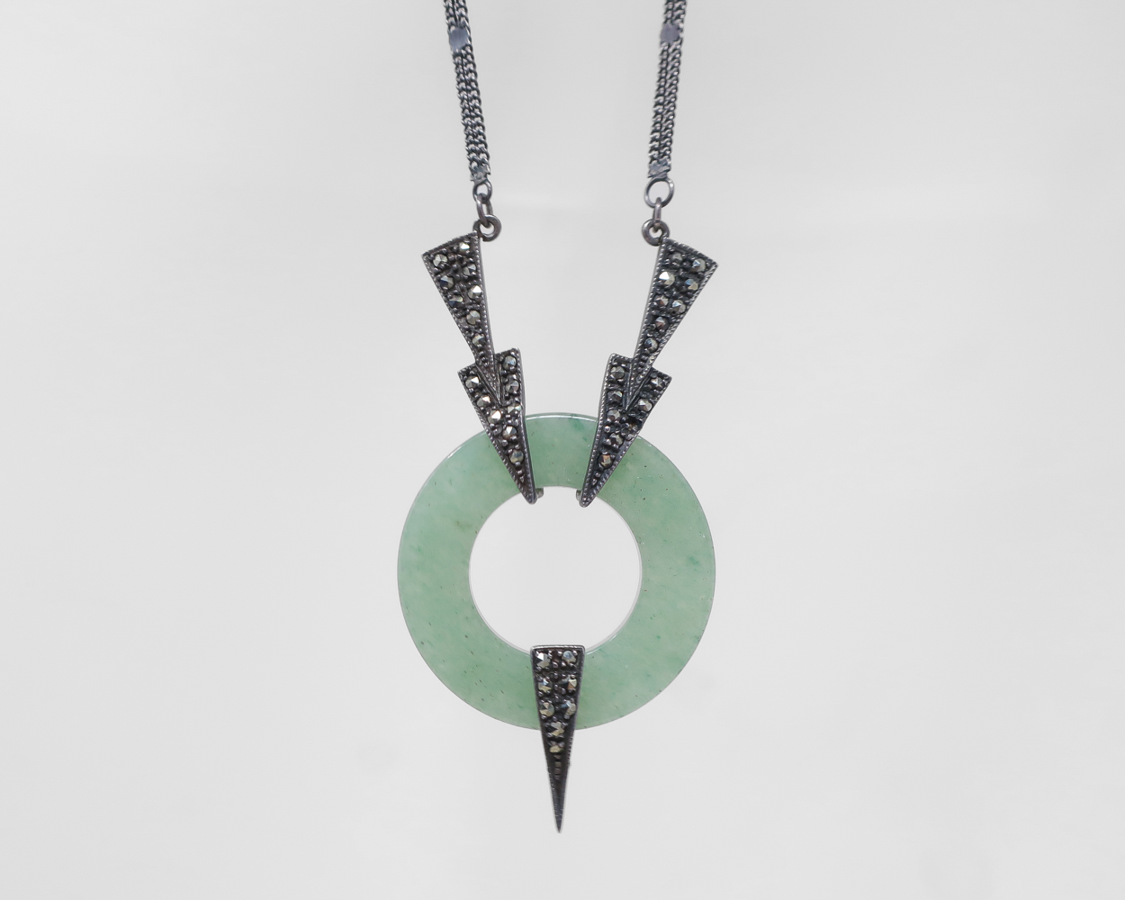 Art Deco Aventurine Marcasite Necklace