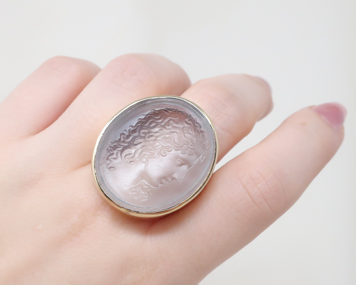 Late-Midcentury Glass Intaglio Ring