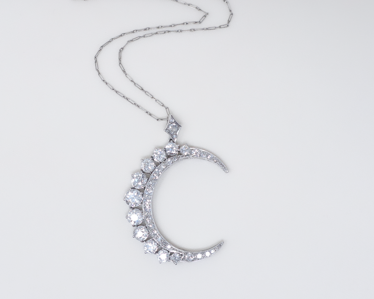 Art Deco Diamond Crescent Moon Necklace