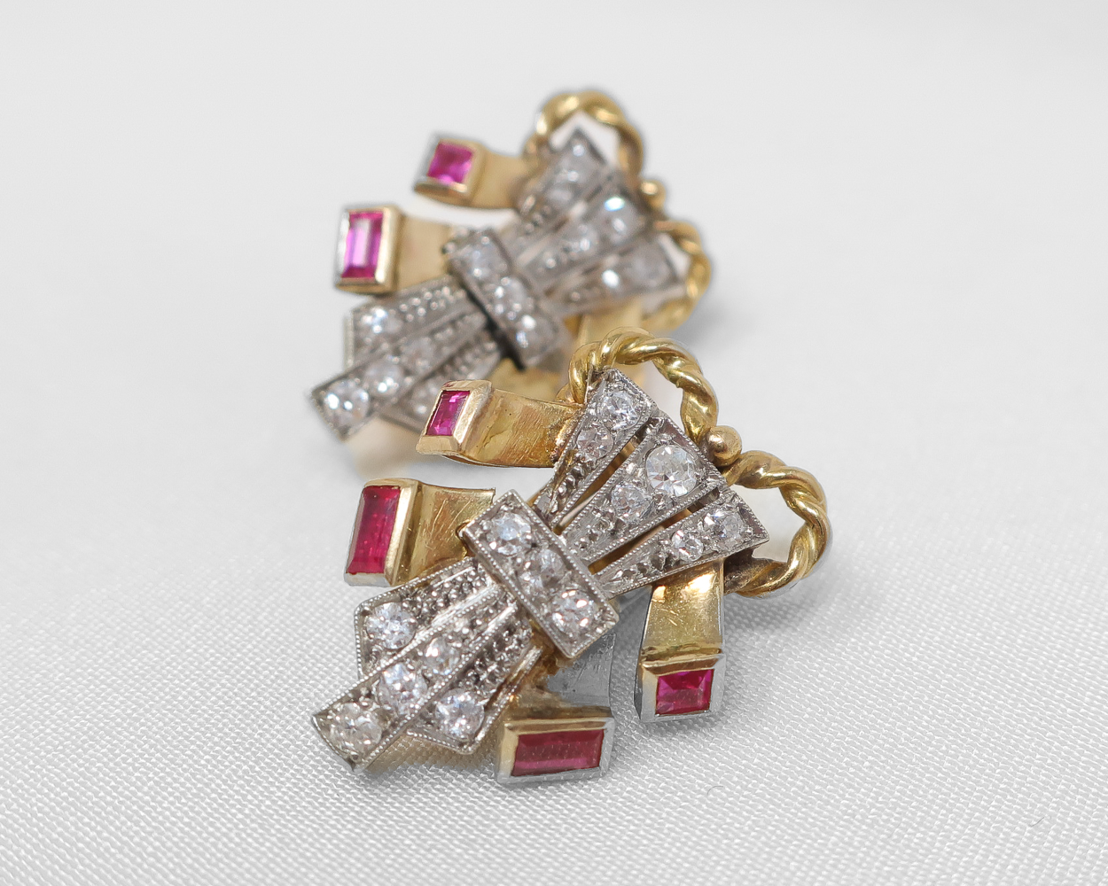 Retro Ruby and Diamond Earrings