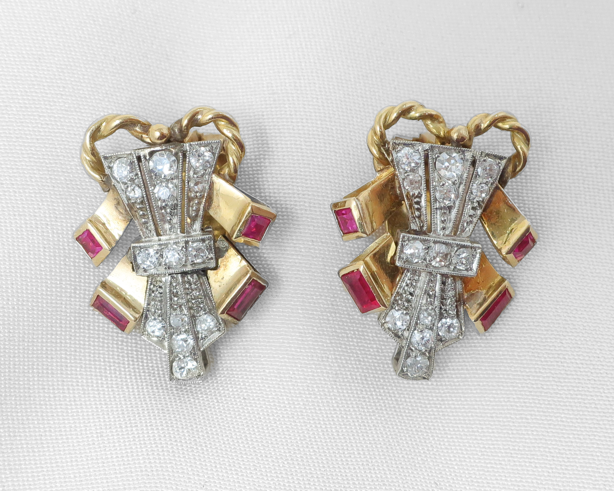 Retro Ruby and Diamond Earrings