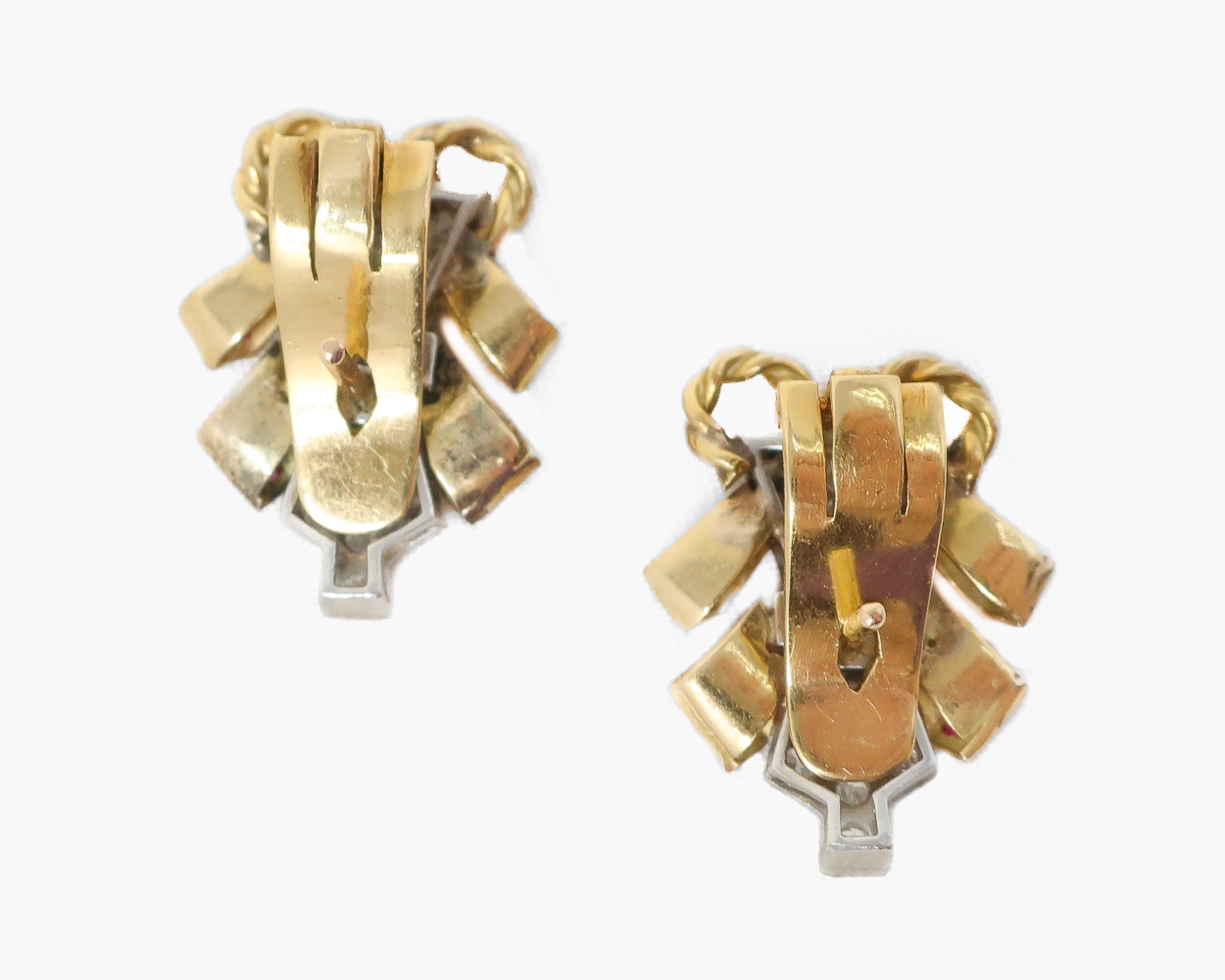 Circa 1940 Retro Diamond & Lab-Grown Ruby Earrings