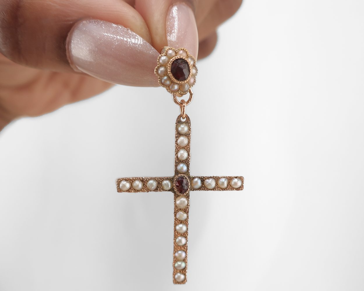 Victorian Garnet & Seed Pearl Cross