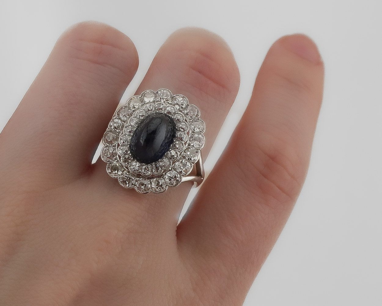 Art Deco Sapphire and Diamond Halo Ring