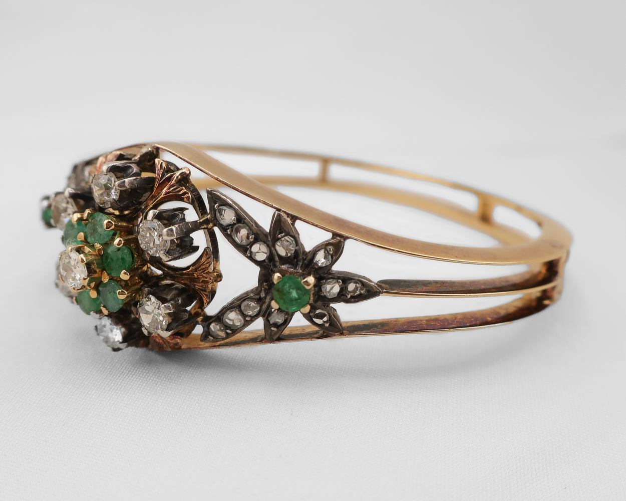 Victorian Diamond & Emerald Bangle Bracelet