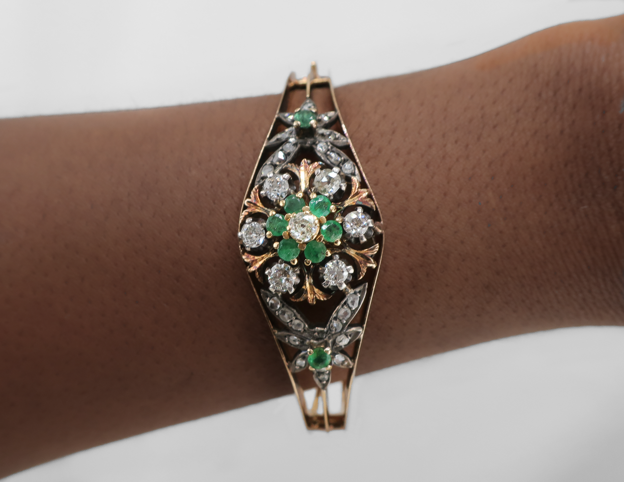 Victorian Diamond & Emerald Bangle Bracelet