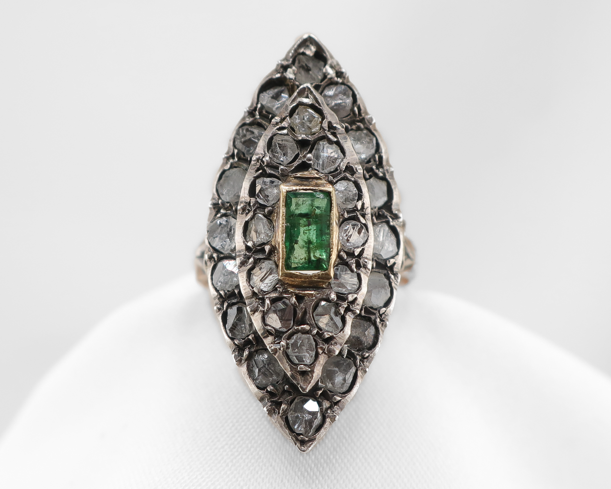 Victorian Emerald & Rose-cut Diamond Navette Ring