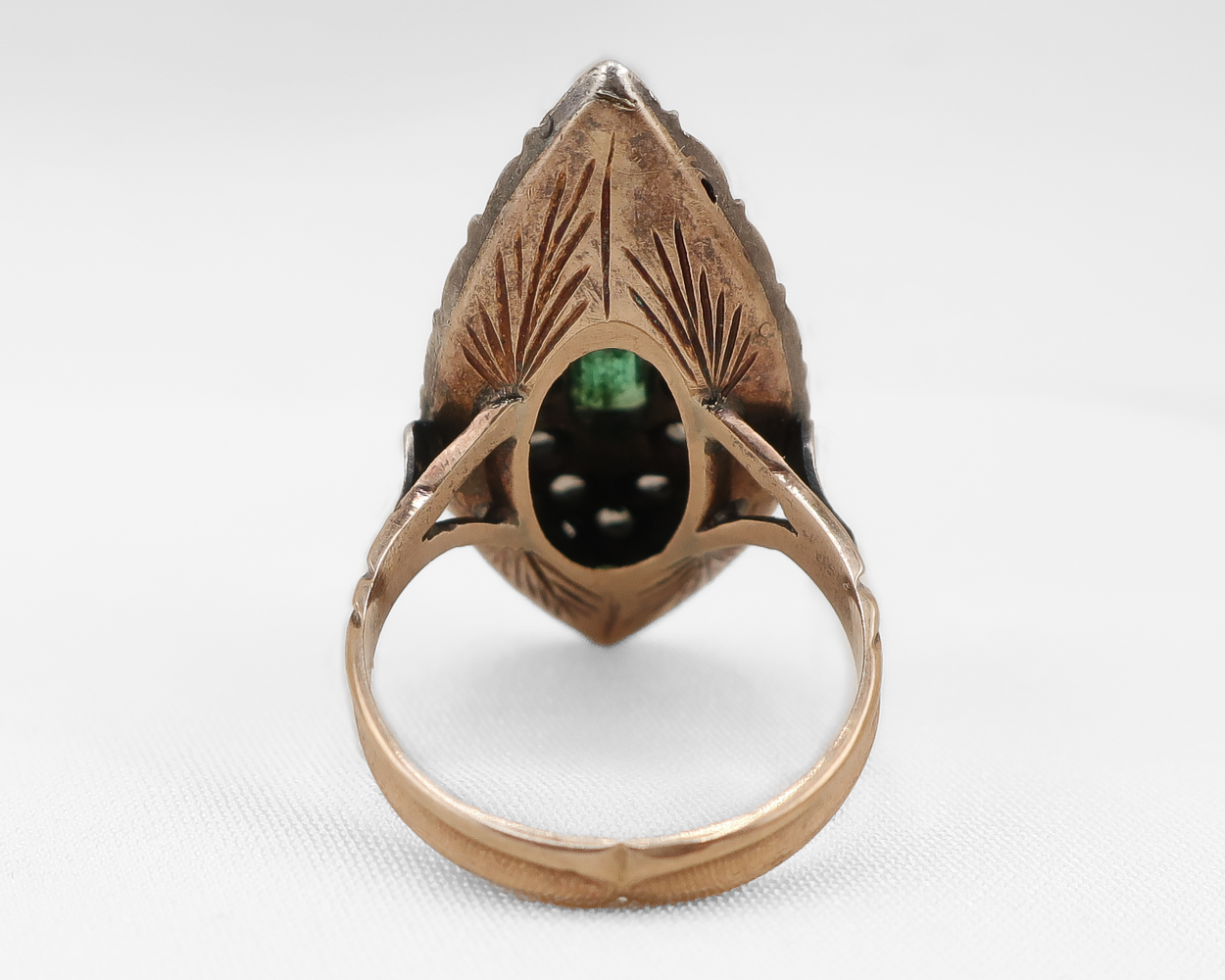 Victorian Emerald & Rose-cut Diamond Navette Ring