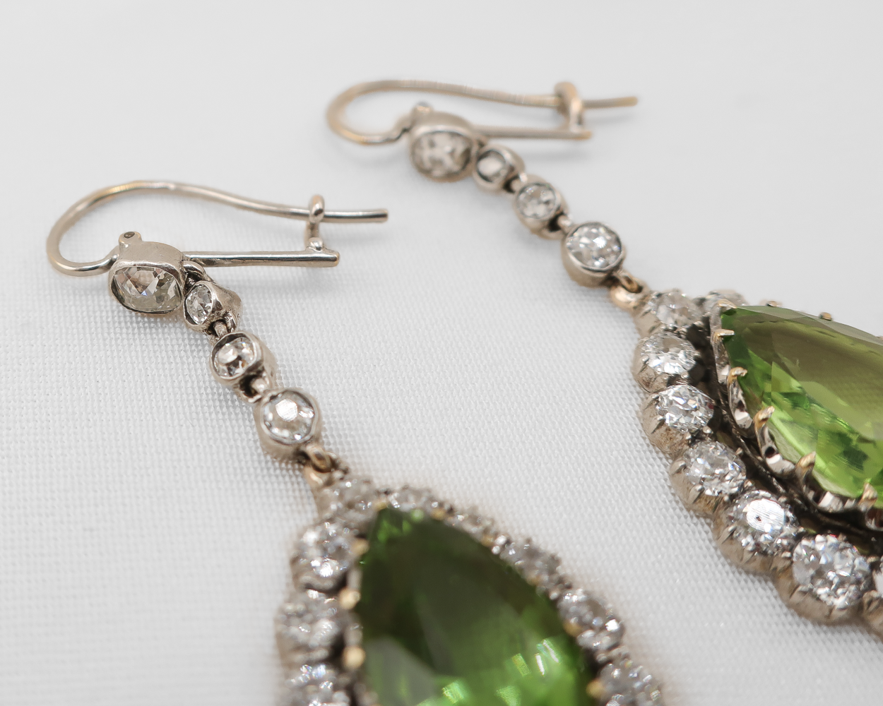 Midcentury Peridot & Diamond Dangle Earrings