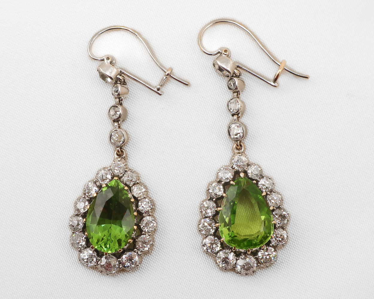 Midcentury Peridot & Diamond Dangle Earrings