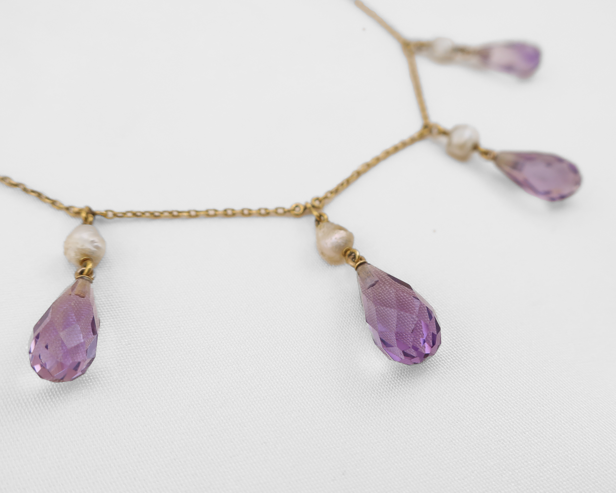 Victorian Amethyst Briolette and Pearl Necklace