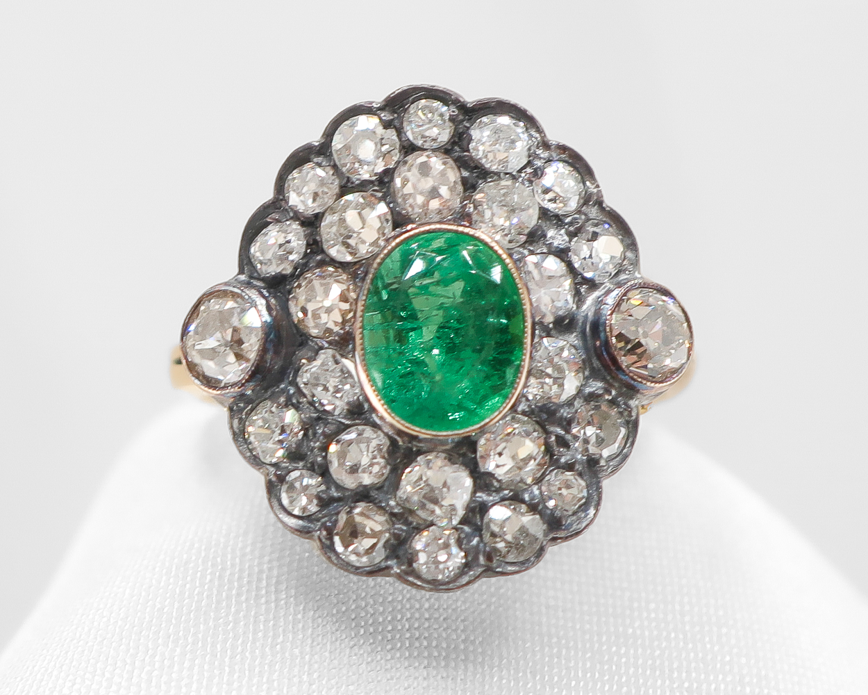 Victorian Emerald & Diamond Cluster Ring