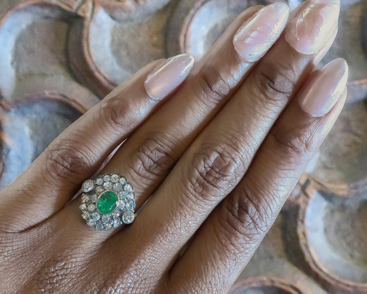 Victorian Emerald & Diamond Cluster Ring