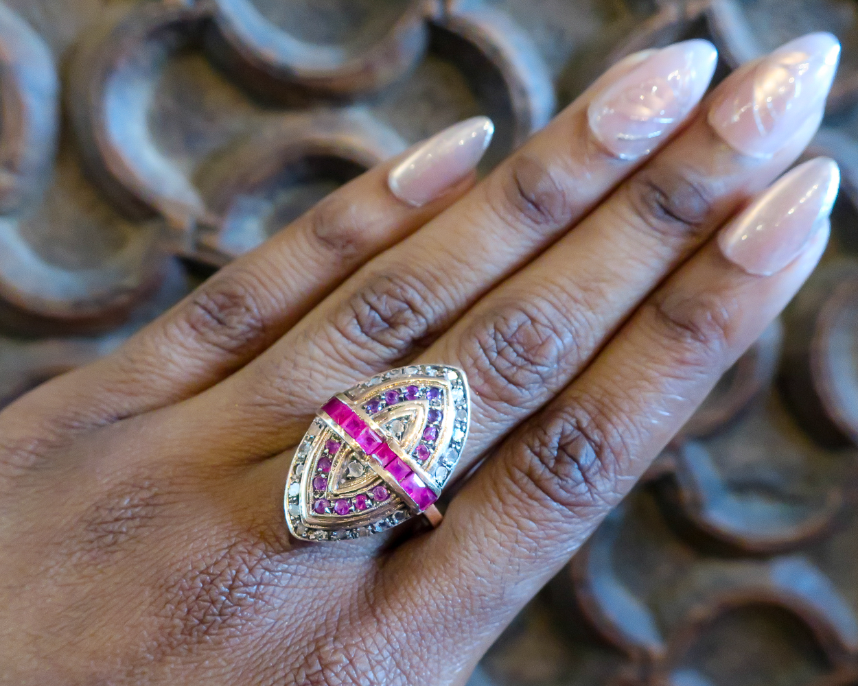 Victorian Revival Ruby & Diamond Navette Ring