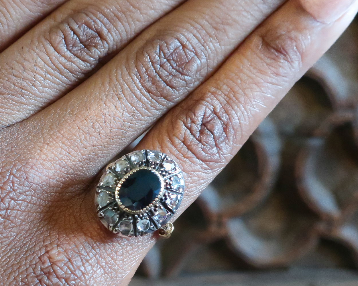 Art Deco Sapphire & Diamond Halo Ring