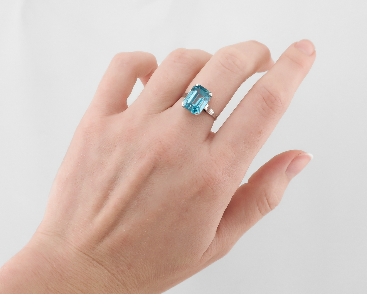 Midcentury Emerald-Cut Zircon Ring