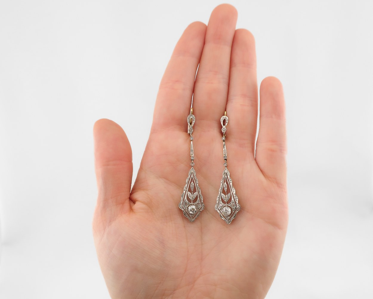 Edwardian Diamond Filigree Dangle Earrings